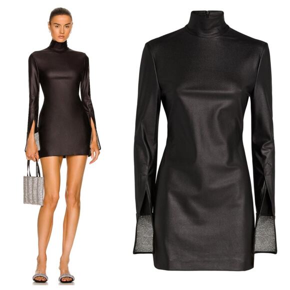 Alexander Wang Crystalized Cuff Turtleneck Mini Dress - Picture 1 of 16